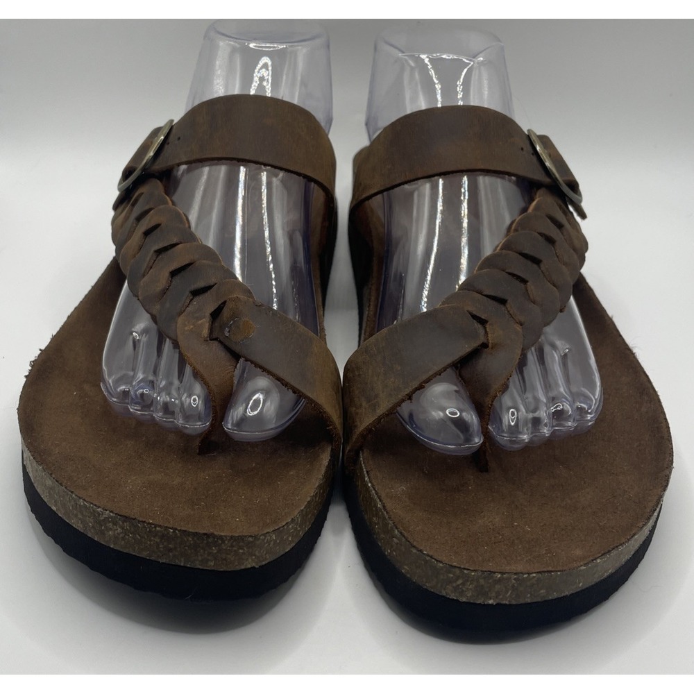 White Mountain Foot Beds Womens Sandals SizeDistressed Leather Braided Slip-on - Picture 2 of 12